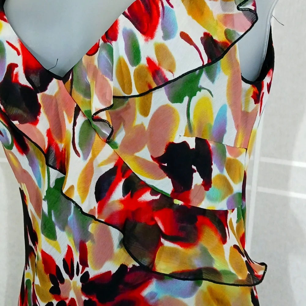 Lily Multicolor Floral Ruffle V-Neck Mini Dress - Picture 2 of 7